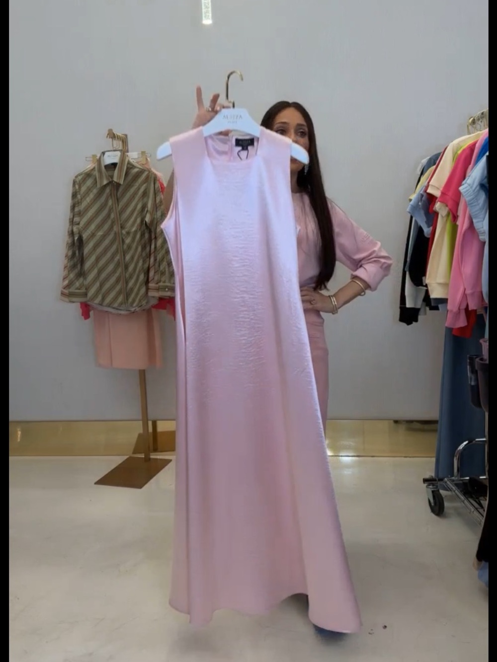 Aleeza Paris shimmer slip maxi dress, pink, size XL